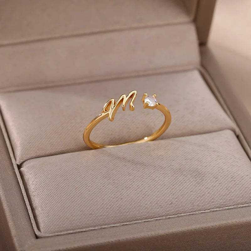 A-Z-Anfangsringe für Frauen, offen, verstellbar, Edelstahl, Ehering, 2025, Trend, Goldfarbe, Paar-Schmuck, Accessoires, Geschenk