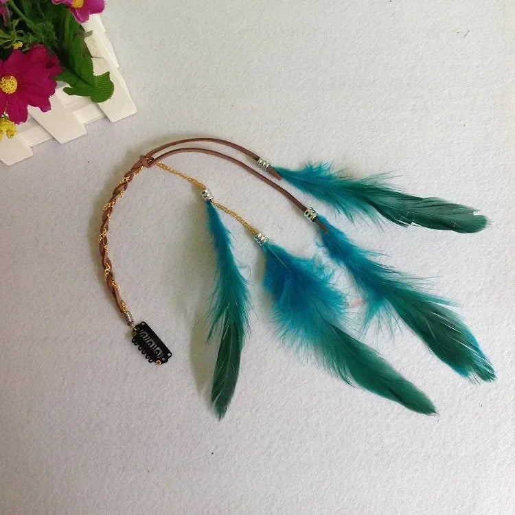 2024 neue Modische Boho Feder Stirnband Perücke Perlen Feder Kopfschmuck Handgemachte Haar Clip Mädchen Haar Zubehör Hohe Qualität