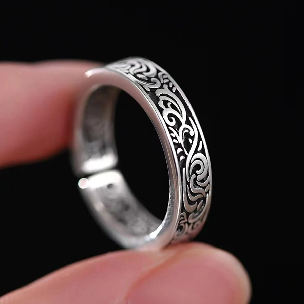 Silberfarbene Retro-Ringe mit Grasmuster für Damen, klassischer französischer Zeigefingerring für Jungen, Geschenk, Gothic-Schmuck