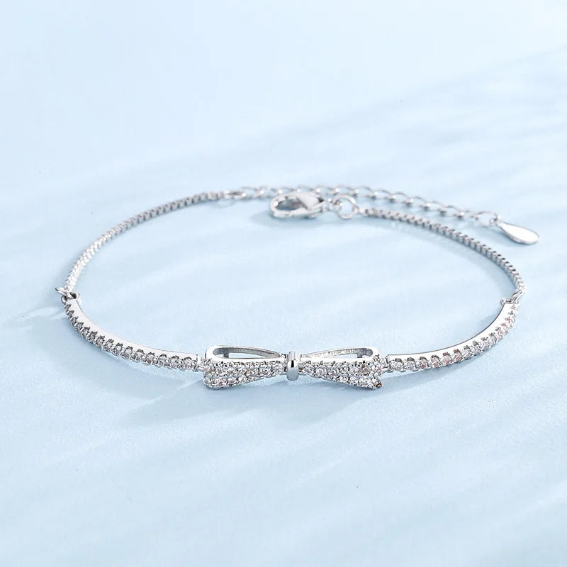 Armband aus 925er-Sterlingsilber mit Schleife, Mikro-Inlay-Zirkon-Armband, französisches, elegantes Mode-Damen-Armband, Schmuck