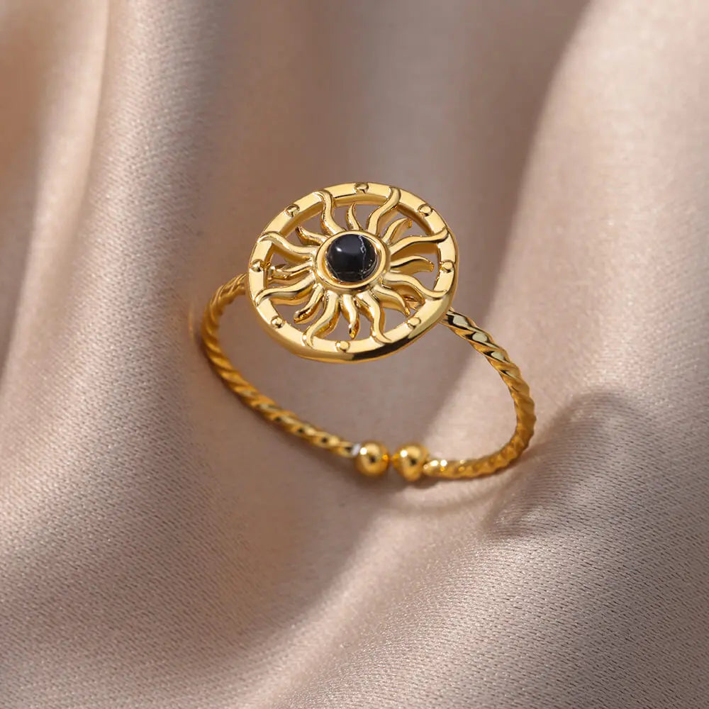 Gold Farbe Edelstahl Shell Ringe Für Frauen Vintage Oval Blau Stein Einstellbare Ring Fashion Party Schmuck Jahrestag Geschenk
