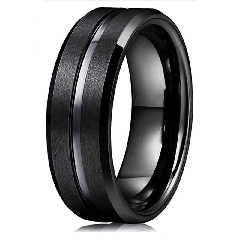 Mode 8mm männer Schwarz Wolfram Hochzeit Band Ringe Schwarz Nut Abgeschrägte Kante Verlobungsring für männer Valentinstag geschenke Schmuck