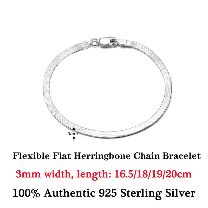 ORSA JEWELS Italienisches Armband aus massivem 925er-Sterlingsilber für Herren, flexibel, flach, Fischgrätenmuster, Damen-Kettenarmband, Schmuck SB107