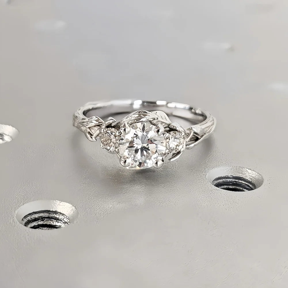Versprechensring aus Sterlingsilber S925 mit Rankenzweig, eingelegt mit einem Karat Moissanit-Diamant-Ehering, weiblicher Verlobungsschmuck