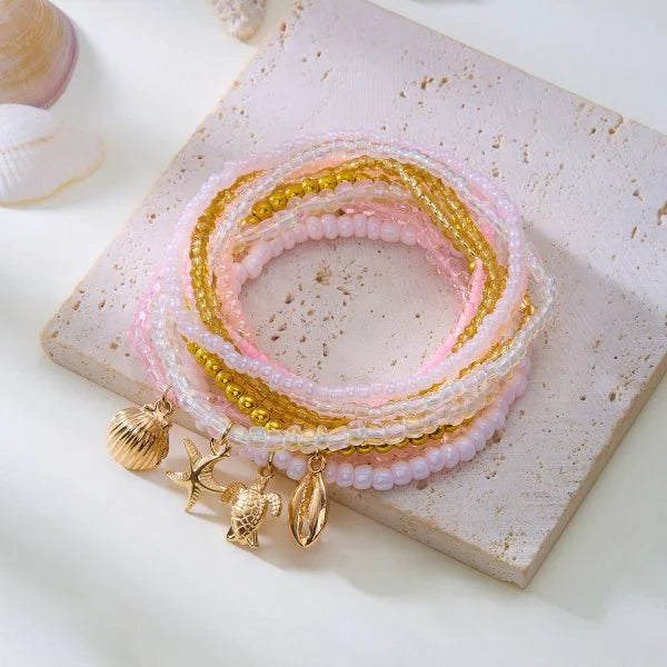 Bohemian Imitation Shell Perlen Armband Für Frauen Sea Star Schildkröte Gewebtes Seil Armband Handgemachte Freundschaft Strand Urlaub Schmuck