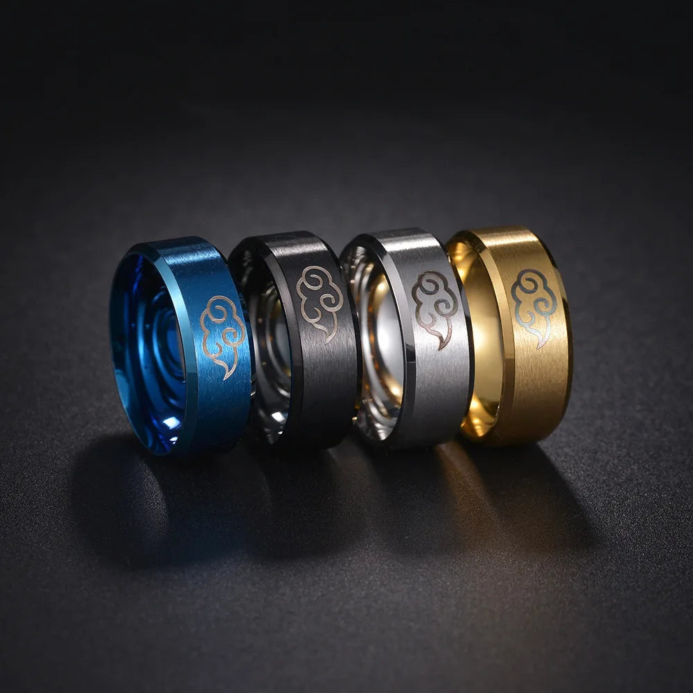 Edelstahl Anime Cosplay Cloud Ringe Für Männer Frauen Schwarz Matte Ring Punk Harajuku Anime Paar Cosplay Schmuck