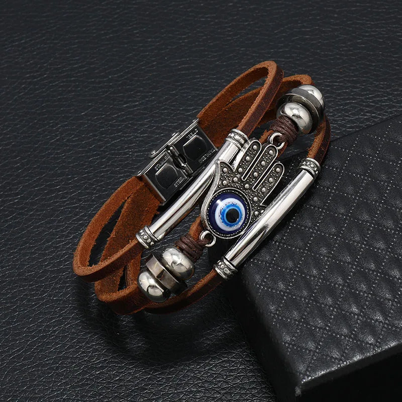 Evil Eye Fatima Hand Charm Armbänder für Frauen Männer Echtes Leder Armband Türkische Blue Eye Armband Glück Hand Schmuck Geschenke