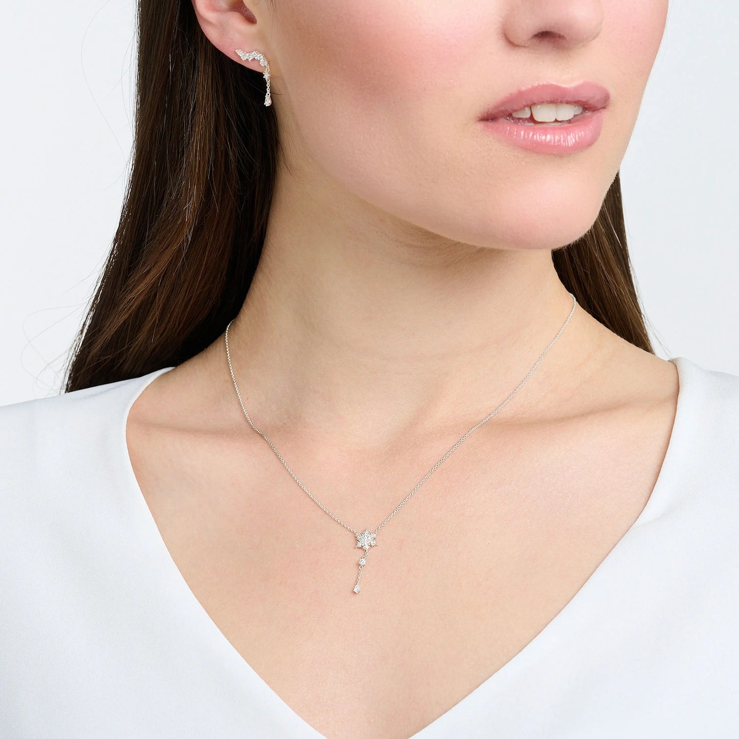 Halsketten- und Ohrring-Schmuckset, Schneeflocke, brandneuer Winter, trendiges Geschenk für Frauen aus massivem 925er-Sterlingsilber