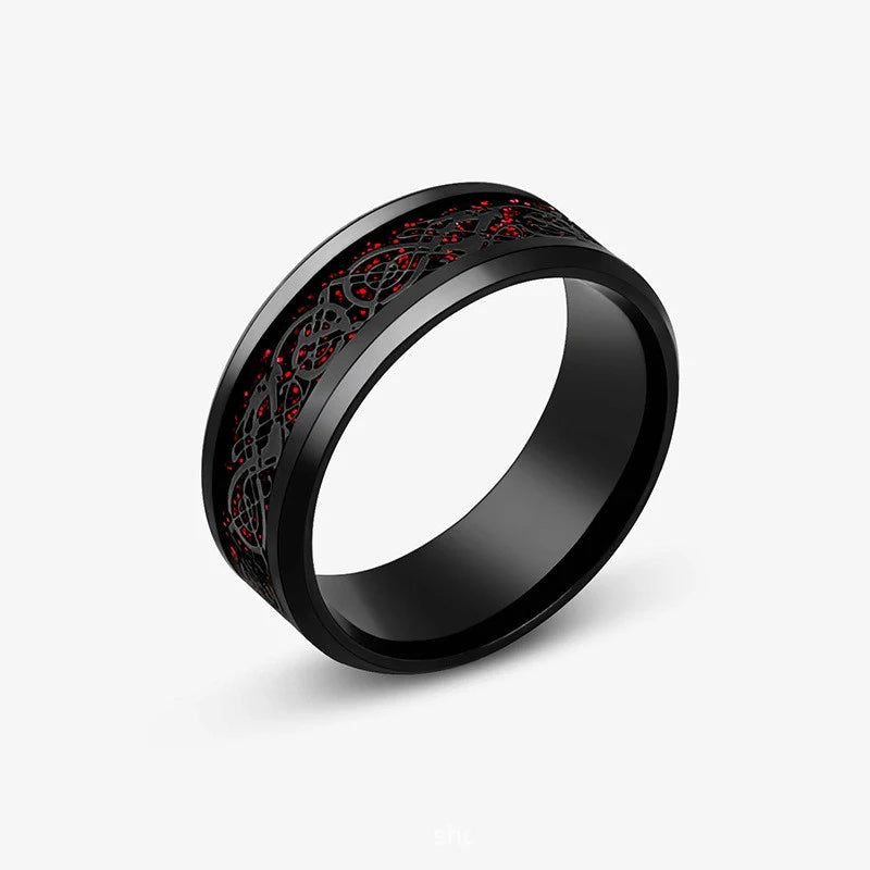 8mm Edelstahl Dominierenden Drachen Muster Ringe für Männer Frauen Punk Intarsien Blau Carbon Faser Ring bagues pour femme