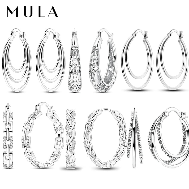 MULA Creolen aus 925er-Sterlingsilber, Kreis-Creolen für Damen, Zirkon, Original-Pendientes, edler Schmuck für Frauen, DIY-Geschenk