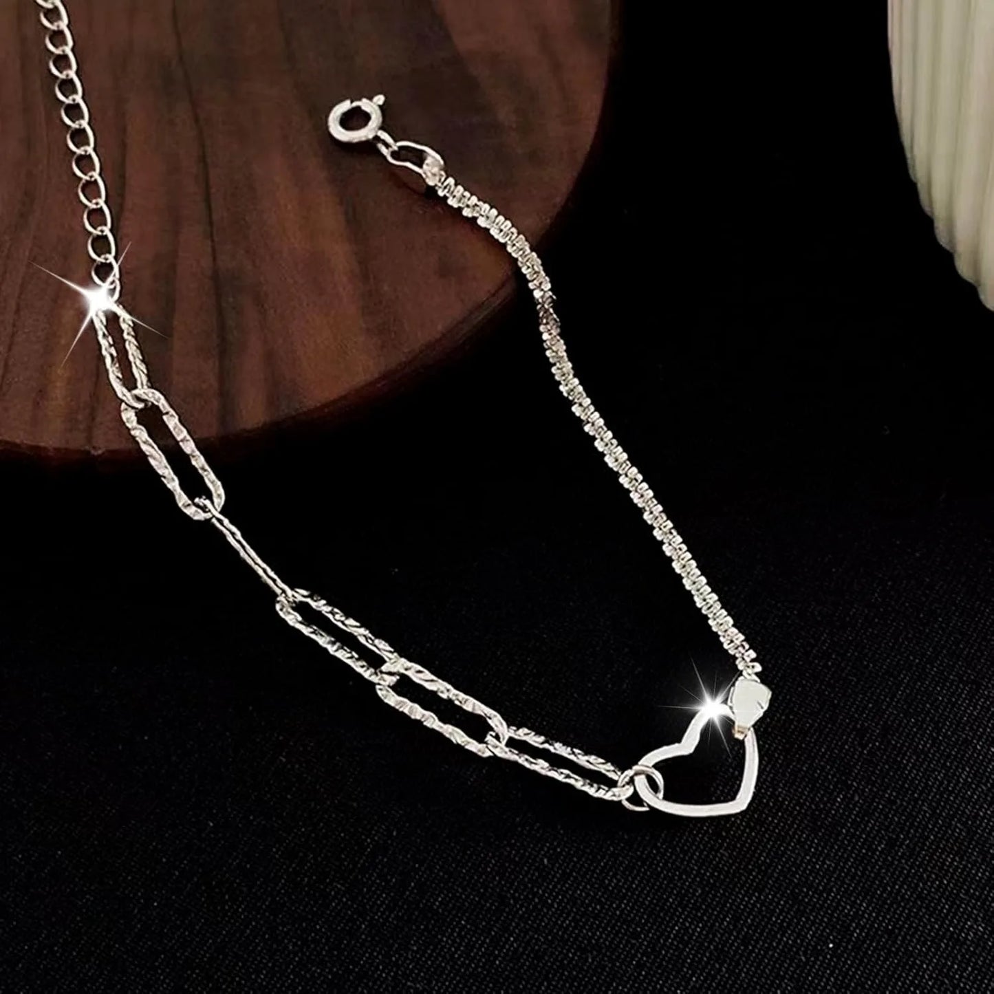 Glücksstern Herz Patchwork Armbänder für Frauen Damen versilbert zarte Glieder kette Schmuck Geschenke verstellbares Armband