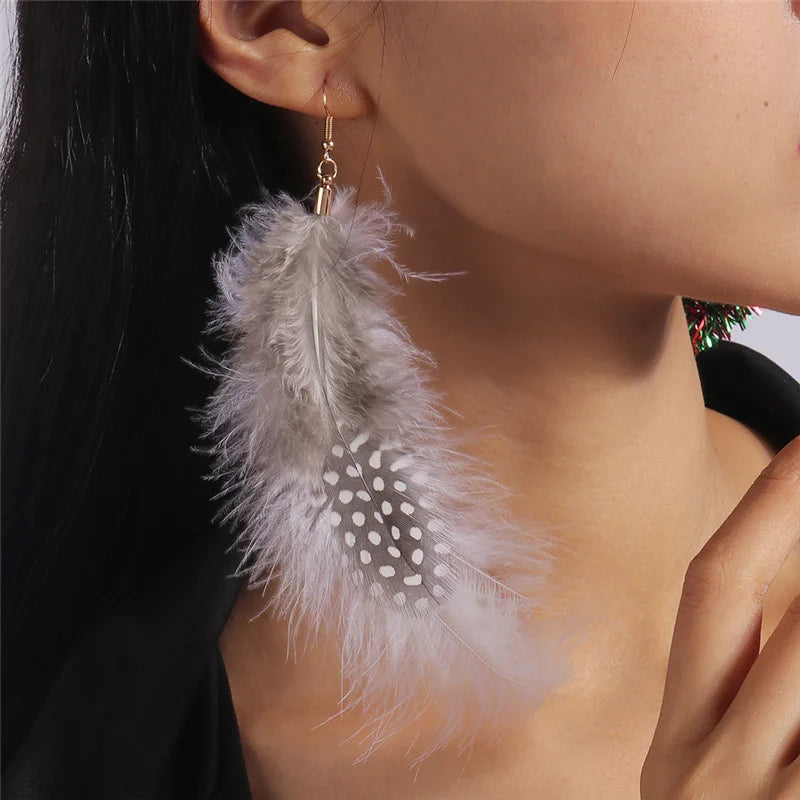 Aihua moderne große Feder Quaste Ohrringe für Frauen Vintage lange übertriebene Zigeuner Feder Ohrringe Party Schmuck Accessoire