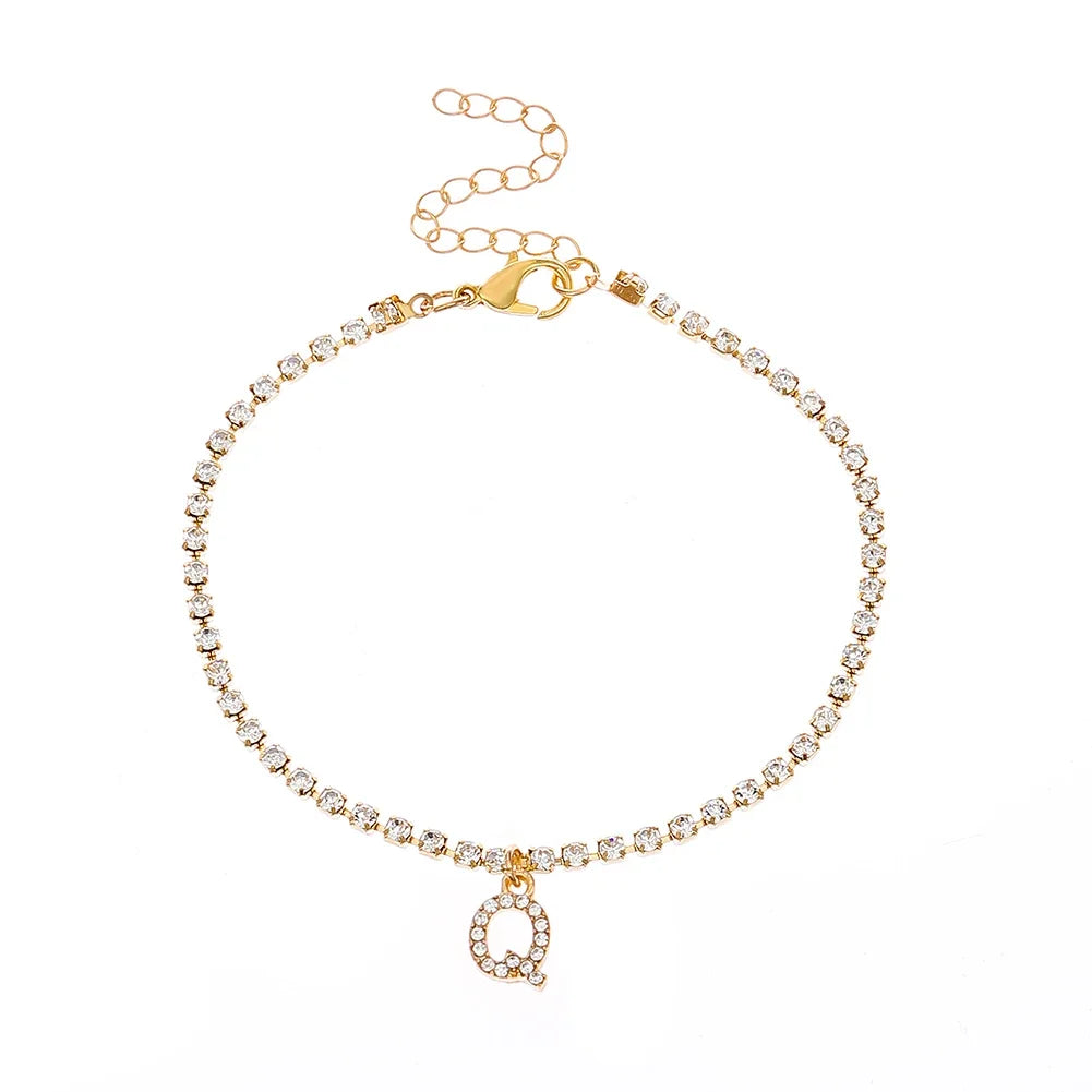 Mode Kreative Initial Buchstaben Alphabet Anhänger Strass Glänzenden Strand Fußkettchen Kette Fuß Schmuck Knöchel Armbänder für Frauen Boho
