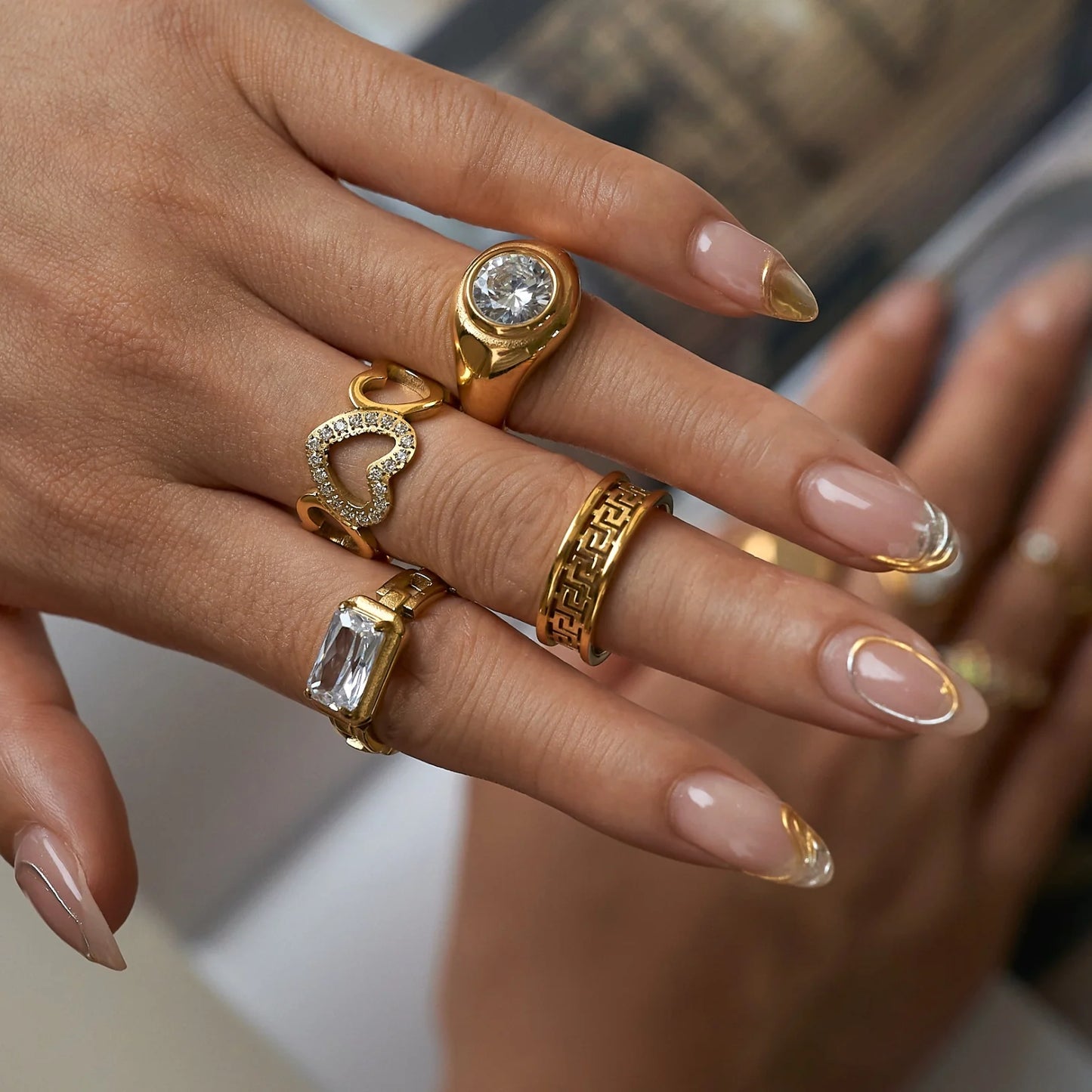 DASEIN Sommer Neue Gypsy Lines Einzigartige Zirkon Ring für Frauen 18k Gold Überzogene Edelstahl Minimalistischen Tänzerin Schmuck Ringe set