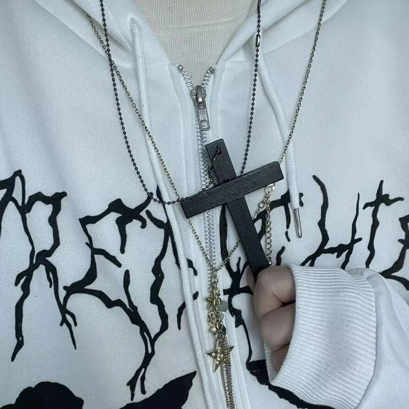 Persönlichkeit Punk Trendy Coole Gothic Holz Kreuz Anhänger Halskette für Frauen Männer Vintage Hip Hop Y2k Halskette Partei Schmuck Geschenk