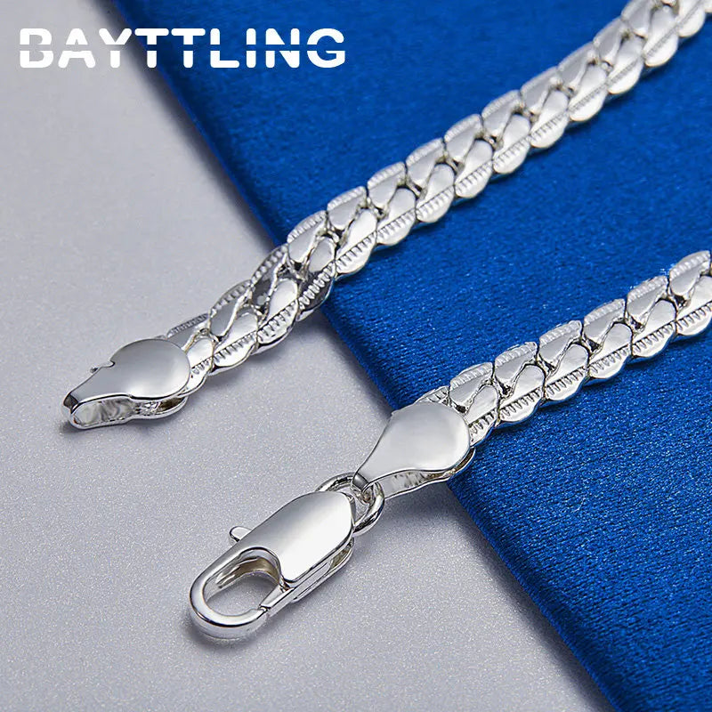 Neues 925 Sterling Silber 18K Gold 8 Zoll 6MM Seitenkettenarmband für Damen Mode Charm Herren Schmuck Geschenkzubehör