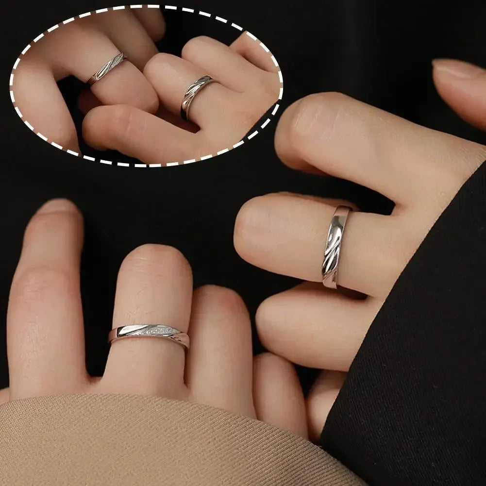 Einfache Mode Paar Ringe Set Silber Farbe Öffnung Einstellbare Finger Licht Luxus Schmuck Für Frauen Männer Jahrestag Geschenk