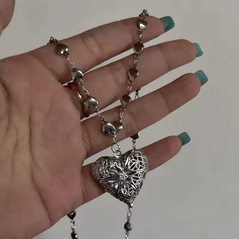 Silber Farbe Liebe Herz Foto Rahmen Anhänger Halskette Für Frauen ICH Liebe Dich Blumenmuster Herz Öffnende Medaillon Halskette Schmuck