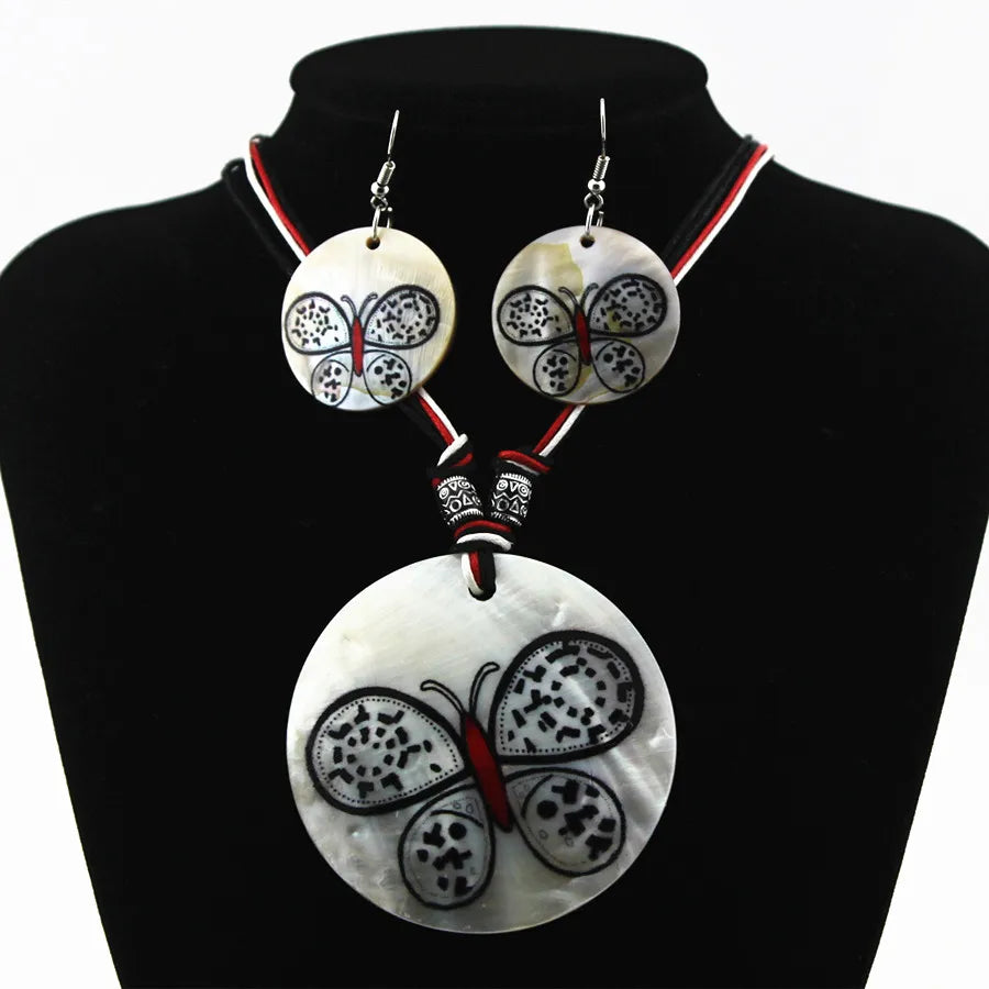 Mädchen Damen Zebra Muster Design Halskette Ohrringe Natürliche Muschel Schmuckset Schmetterling Schmuck für Dame Geschenk