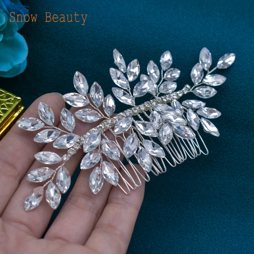 A499 Silber Gold Farbe Haar Kamm Kristall Hochzeit Kopf Stück Braut Kopfbedeckungen Frauen Haar Zubehör Party Pin Clip Prom Stirnband