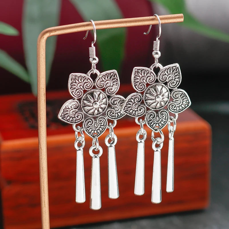 Böhmische Legierung Blume Herz Tropfen Ohrringe für Frauen Türkis Stein Quaste baumeln Ohrringe Mädchen Weihnachts geschenke
