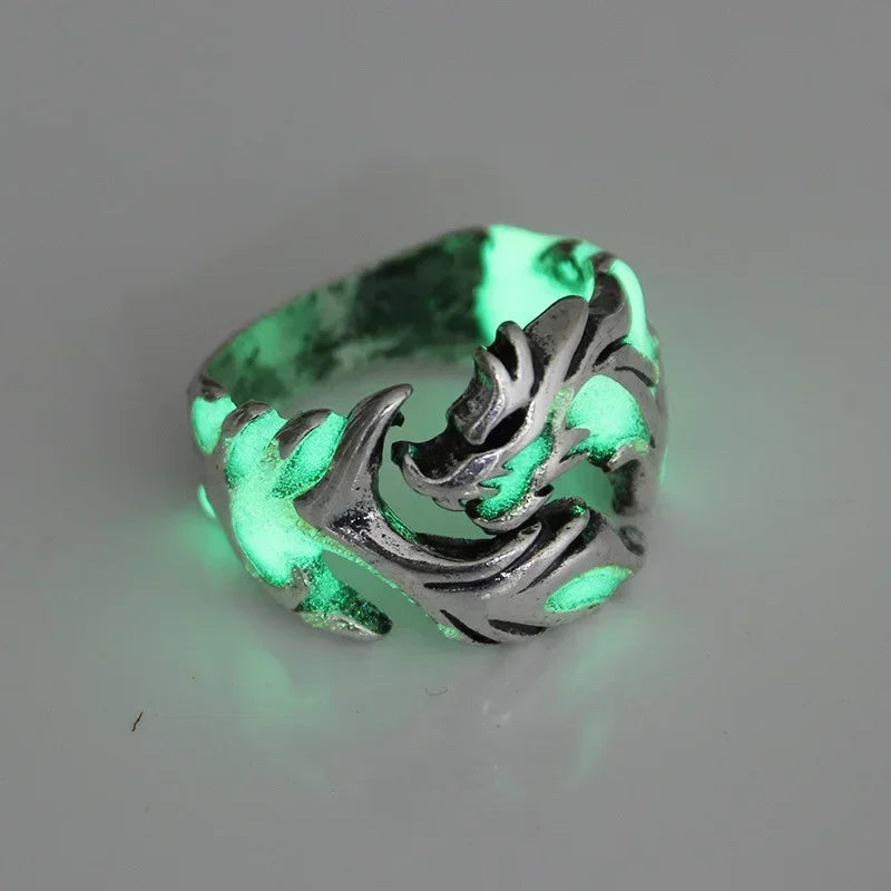 2024 mode Leuchtende Drachen Ringe Gothic Einstellbar Männer Edelstahl Ringe Einzigartige Jungen Schmuck Vintage Halloween Anillos