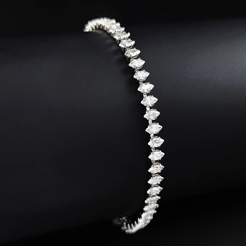 2024 neue Marquise Oval Square Cut Luxus Silber Farbe auf Hand Tennis Armband Armreif für Frauen Party Geschenk Schmuck S7062