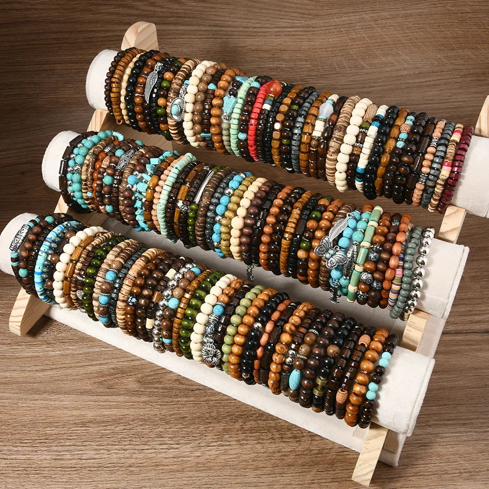 Armband mit elastischen Perlen im Vintage-Stil, 45-teiliges Set, zufällige Lieferung, Handschmuck, Anhänger, Naturstein, Schmetterlingsform