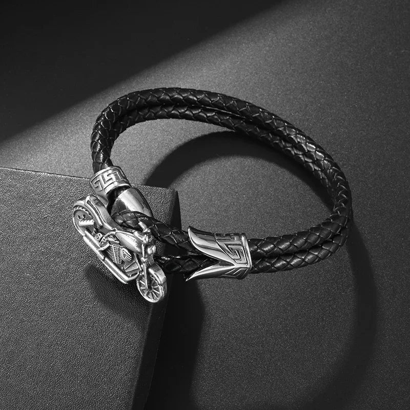 Retro Punk Fahrradkette handgewebtes Lederarmband mit Metallschnalle für Männer Motorradfahrer Rock Party Schmuck Geschenk