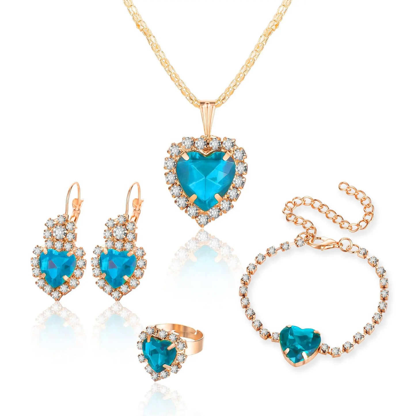 Blauer Kristall Ring Halskette Ohrringe Set Hochzeit Schmuck Sets für Bräute Anhänger Ohrringe für Mädchen Frauen Afrikanische Schmuck Sets
