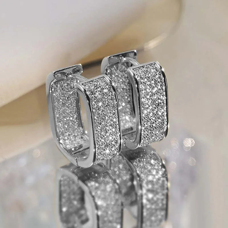 Edelstahl Gold Silber Farbe Quadratische Creolen für Frauen Luxus Glänzende CZ Zirkon Geometrische Ohrringe Hochzeit Schmuck