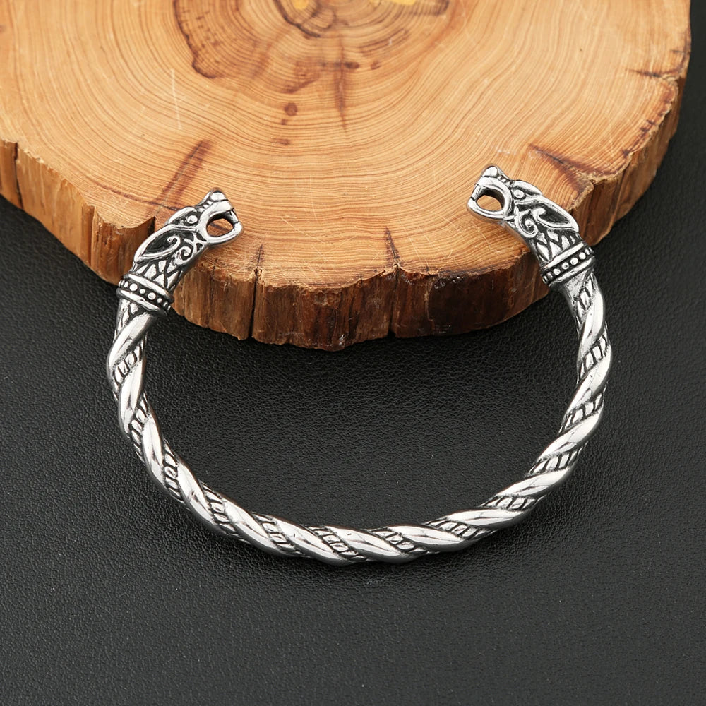 Vintage Gothic Edelstahl Nordic Viking Doppel Drachen Armband Für Männer Mode Öffnung Armband Manschette Armreifen Partei Schmuck