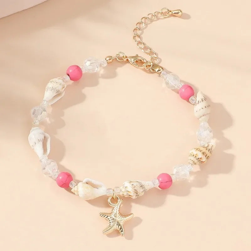 Böhmisches Imitation Muschelperlen-Armband für Frauen, Seestern, Schildkröte, gewebtes Seil-Armband, handgefertigt, Freundschaft, Strand, Urlaub, Schmuck