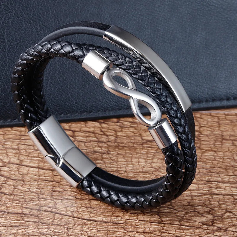 Klassisches Edelstahl-Lederarmband für Herren, Kettenarmband, Business-Charm, Schmuckzubehör für Papa und Freund