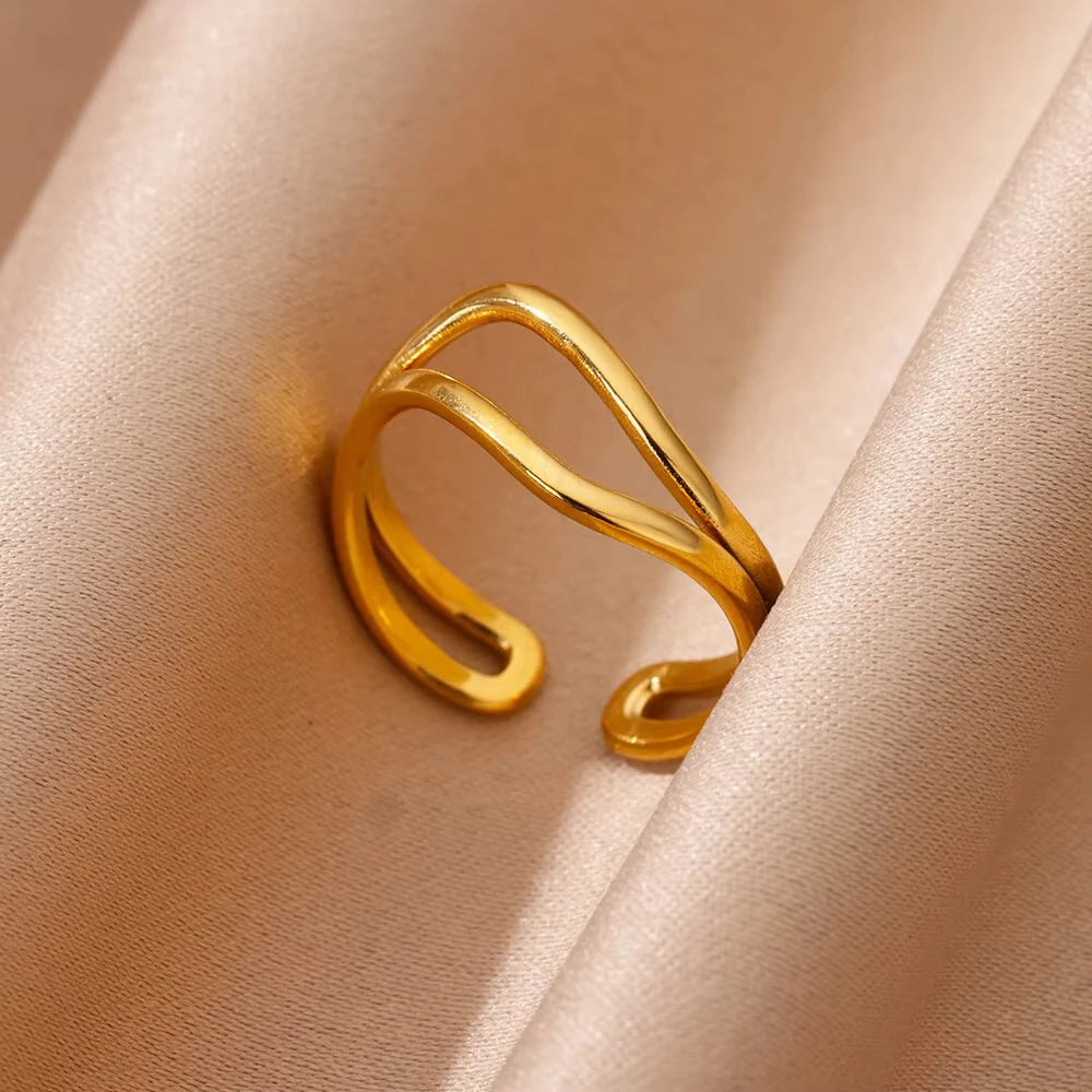Edelstahl Zirkon Geometrische Ringe Für Frauen Luxus Bösen blick Gold Farbe Einstellbar Trendy Hochzeit Ästhetischen Jewerly Geschenk