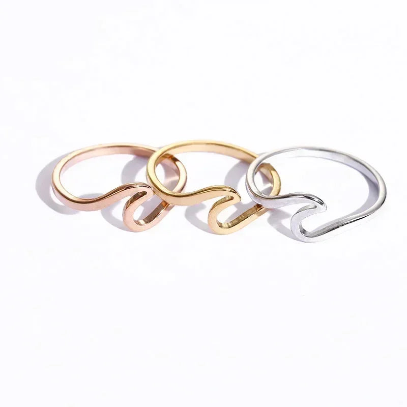Mode Einfache Design Sea Wave Ringe Ozean Surf Edelstahl Finger Schmuck Ozean Surf Ring für Frauen Surfer Geschenk Großhandel