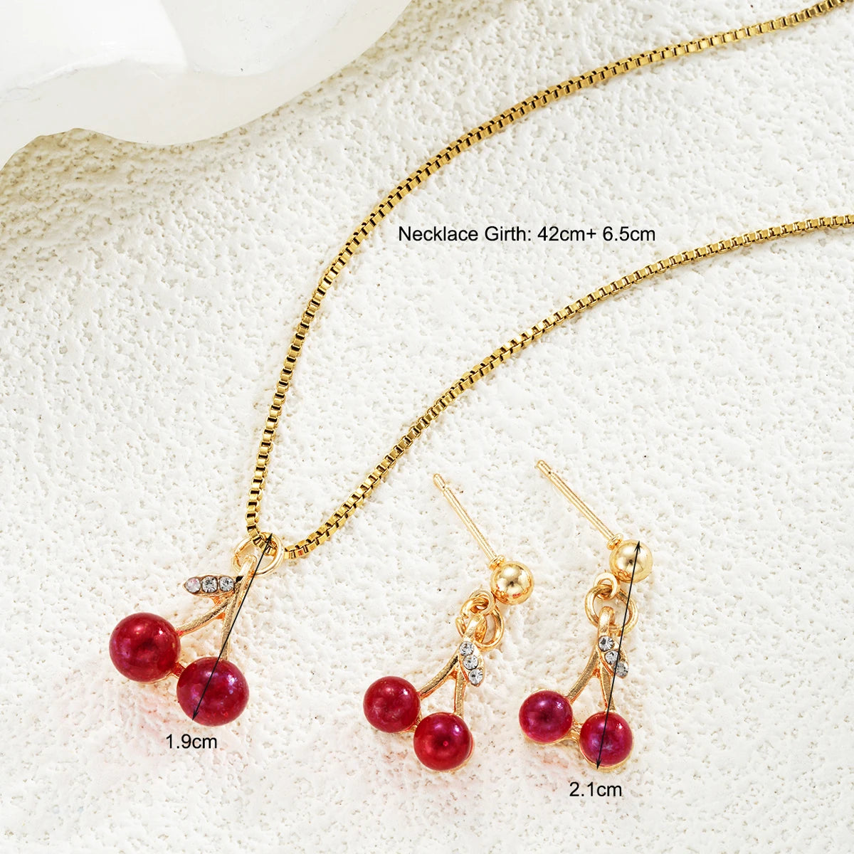 3PCS Rote Kirsche Anhänger Edelstahl Halskette Ohrringe für Frauen Mode Gold Farbe Box Kette Halsketten Ohrringe Sets Schmuck
