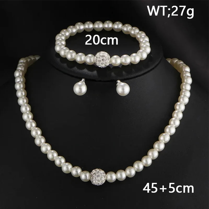 3 Stück Set Imitation Perlenkette Armband Ohrring Ohr stecker Set Feuerball Perle Perlen Frauen Luxus Braut Party Schmuck Set