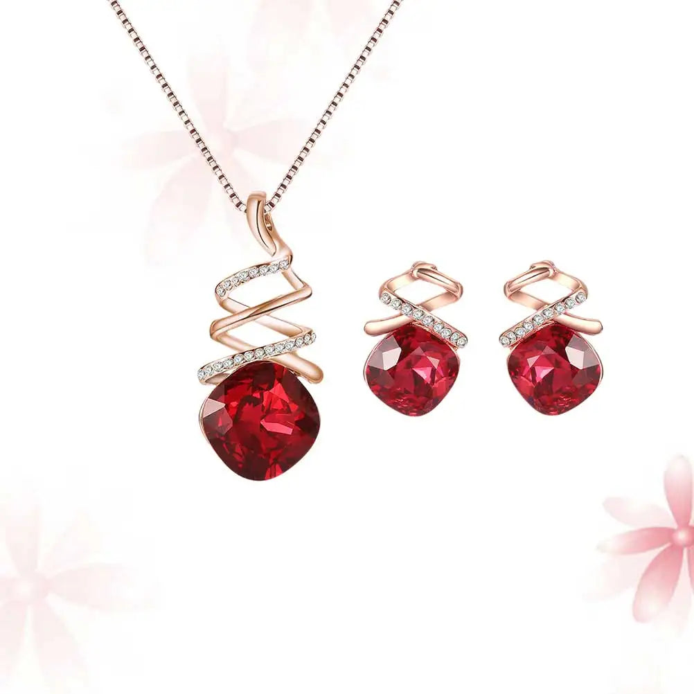 1 Satz Halsband-Halsketten-Ohrring-Set, rot, baumelnd, Strass, Damenschmuck, Modeaccessoires, Geschenk, stilvolles Design, hochwertiges Material