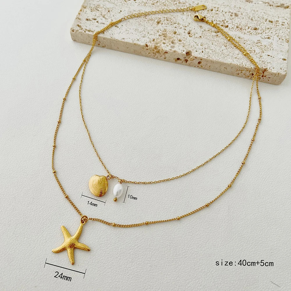 ALTERA Neue Böhmen Handgemachte Edelstahl Halskette Ohrringe Armband Shell Seestern Charme Wasserdicht Schmuck Set Sommer Strand