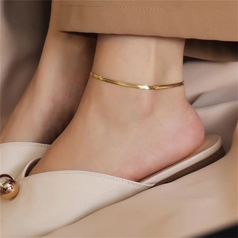 Klinge Kette Fußkettchen für Frauen Gold Farbe Armband auf Die Bein Edelstahl Schlange Ketten Mode Strand Zubehör Schmuck C046
