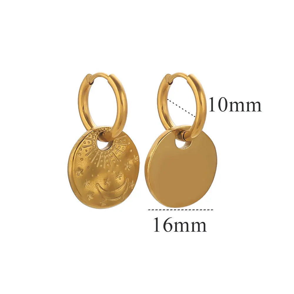 PVD Goldene Edelstahl-Creolen, Handwerkskunst, geheimnisvoller Schmuck, Accessoires, baumelnde Ohrringe für Frauen, Geschenk, täglich, Boho