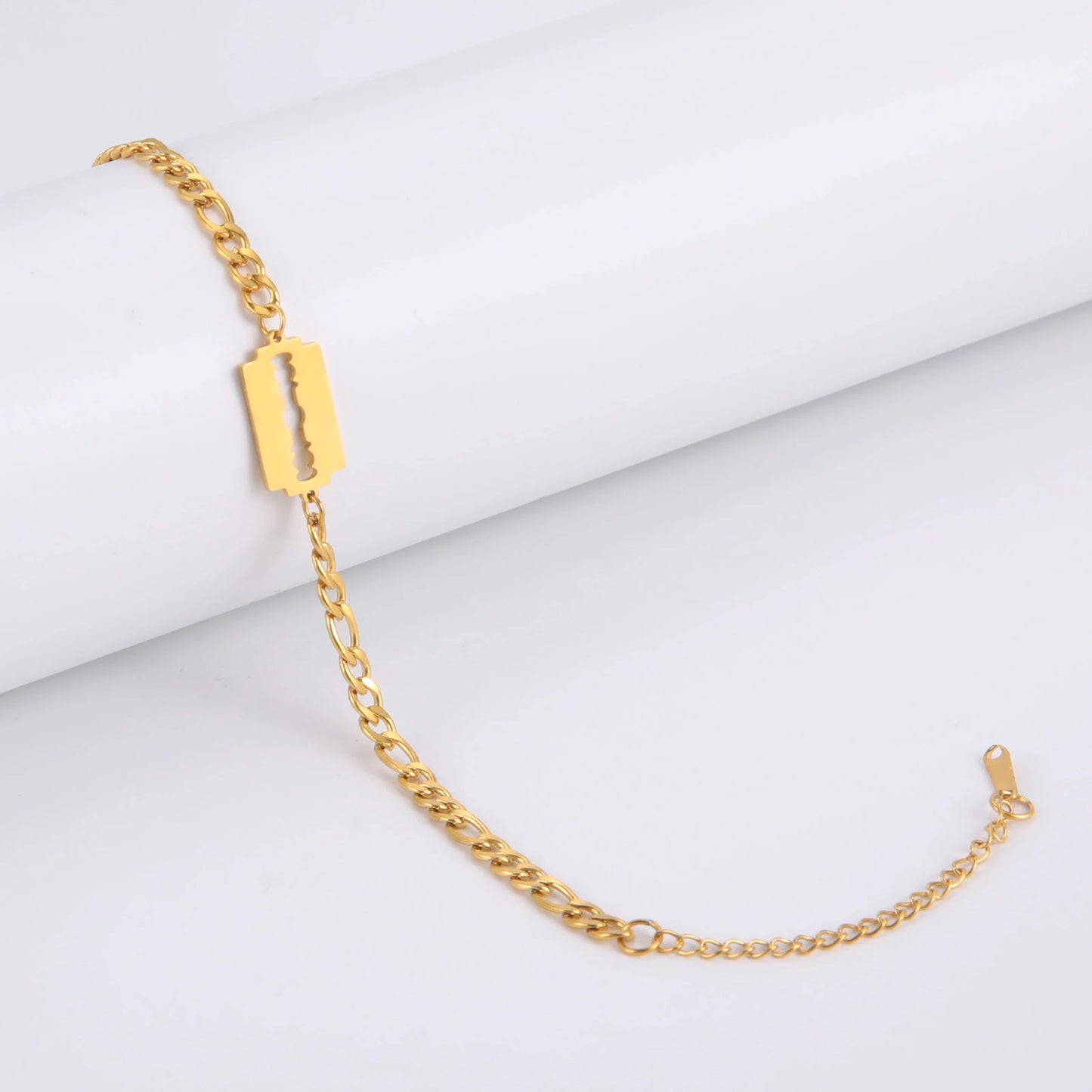 My Shape Punk Rasierklinge Edelstahl Armbänder Für Männer Frauen Rasieren Klinge Armband Armreif Figaro Kette Mode Schmuck