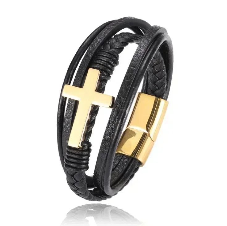 Klassisches einlagiges schwarzes handgewebtes Lederarmband mit Metall-Magnetverschluss, Herrenmode, Business-Schmuck, Geschenk