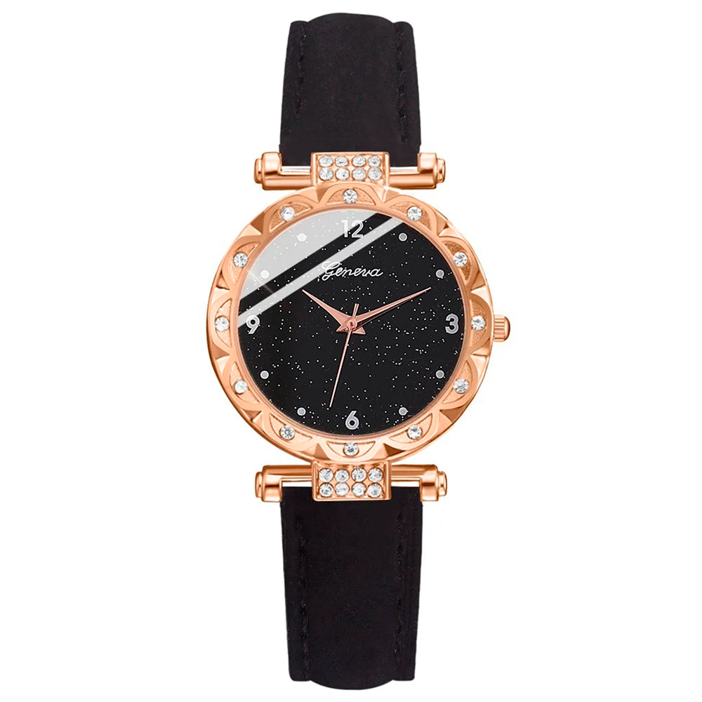Damenuhren 5-teiliges Set Luxus Strass Damenmode Elegante Armbanduhr Quarzuhr für Mädchen Armbanduhr Armband Geschenk