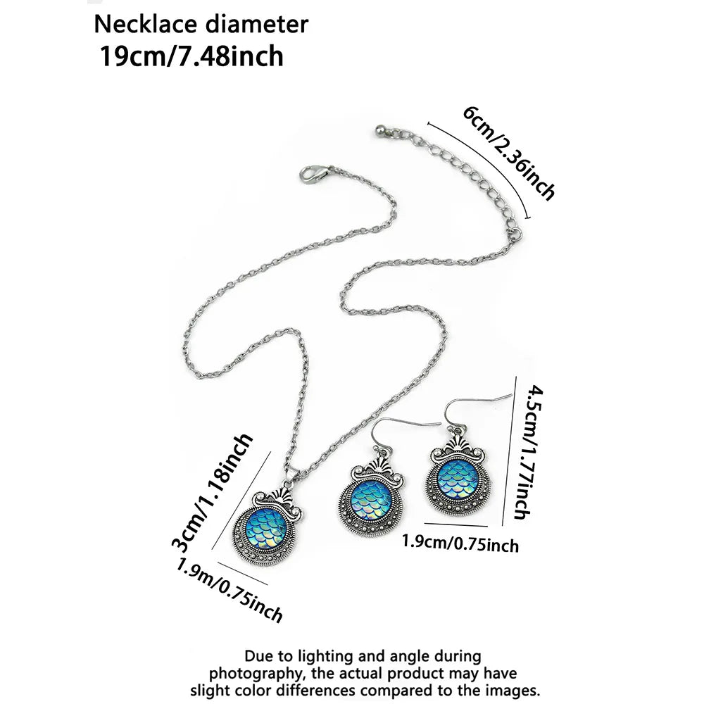 Kreative bunte Fischschuppenmuster Tropfen Halskette Ohrringe Set für Frauen Vintage ethnische geschnitzte einzigartige weibliche Schmuck Geschenk
