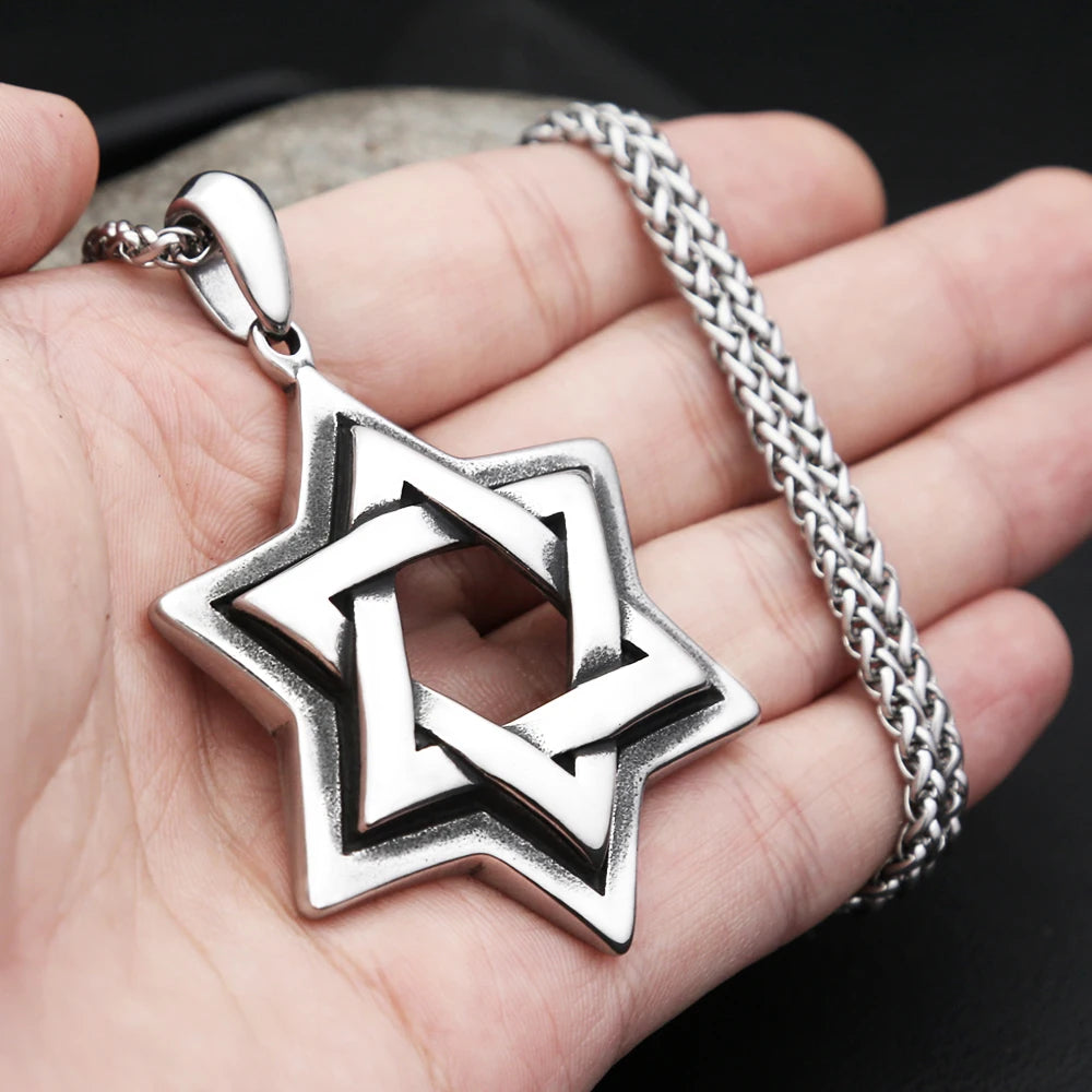 Vintage Mode Davidstern Anhänger männer 316L Edelstahl Punk Hip Hop Sechszackigen Stern Halsketten Biker Schmuck Großhandel