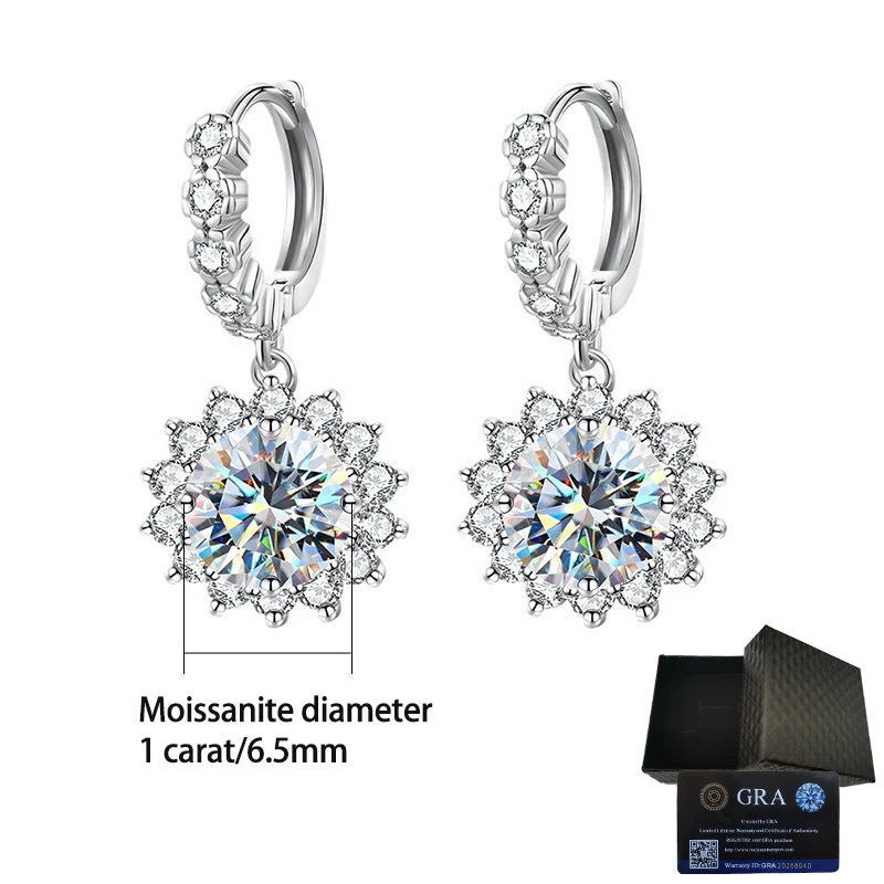 S925 Silber Moissanit Ohrringe Sonnenblumen-Stil wunderschön, geeignet für den täglichen Gebrauch, passende Kleider, Bankette, Hochzeiten
