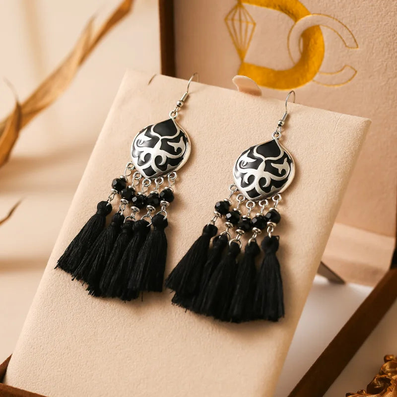 Vintage Ethnische Bunte Quaste Ohrringe für Frauen Elegante Pfirsich Herz Kristall Legierung Ohrring Party Hochzeit Täglichen Schmuck