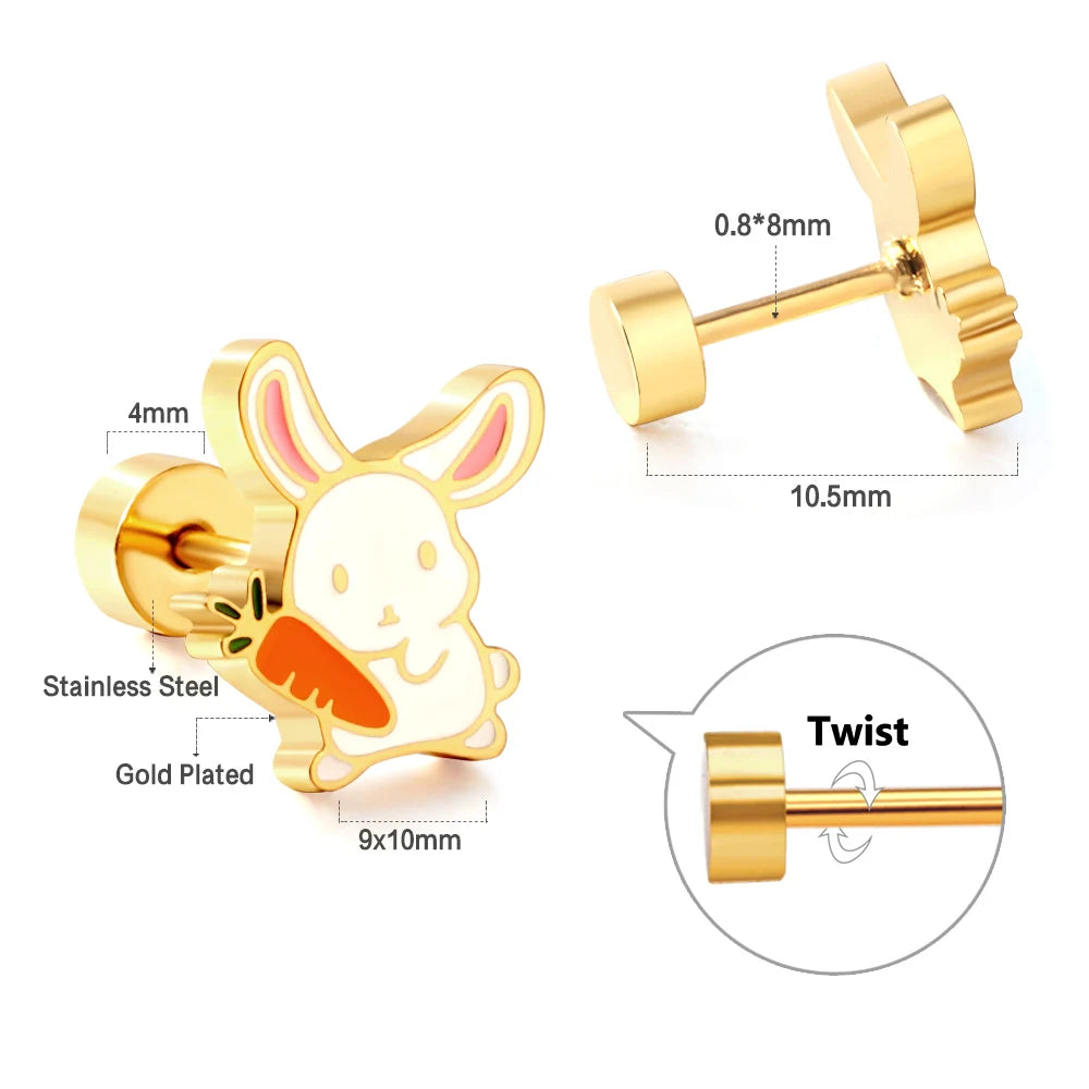 LUXUKISSKIDS Ohrstecker aus chirurgischem Stahl für Mädchen/Frauen, Erdbeere, Regenbogen, niedliches romantisches Piercing, winziger Schmuck mit hypoallergenkeit